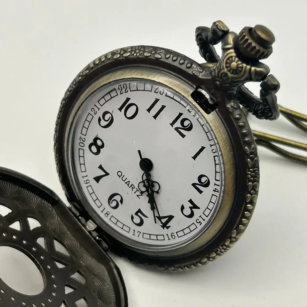 Decree Antiqued Bronze Finish Filigree Style Cover Pocket Quartz Watch